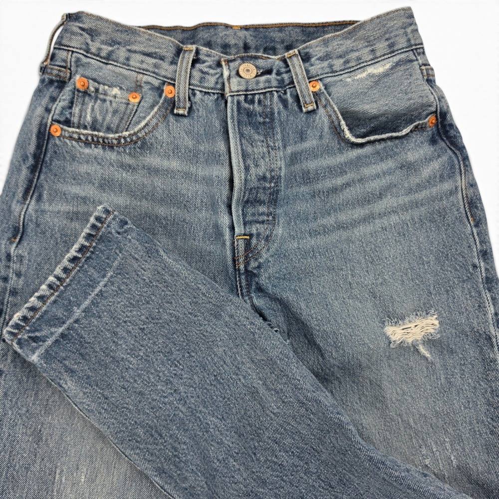 Levi's Premium 501 Slim Jeans 26x30 Distressed High‎ Rise Button Fly Mom NWT